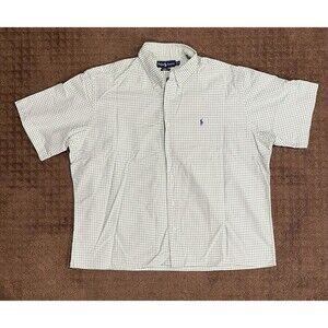 Ralph Lauren Classic Fit Button Down Short Sleeve Shirt Men XL Green White Check